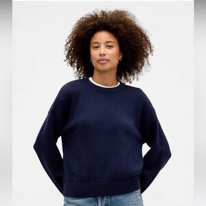 GAP Relaxed Cotton Crewneck Sweater in Navy Uniform